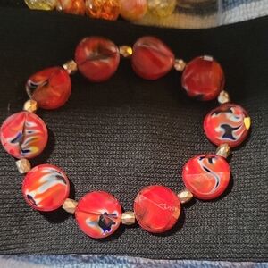 Red Swirl Bead Stretch Bracelet - Women's Fashion Jewelry